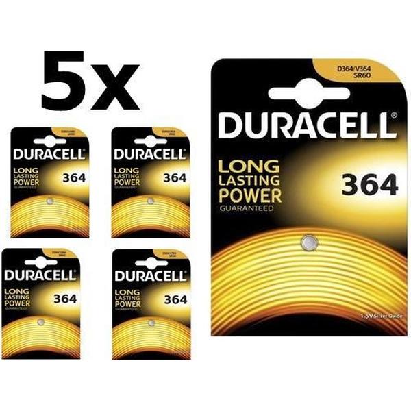 5 Stuks - Duracell 364-363, V364, 363, D364, D363, G1, SR621SW, SR621SW, SR60 1.5V knoopcel batterij