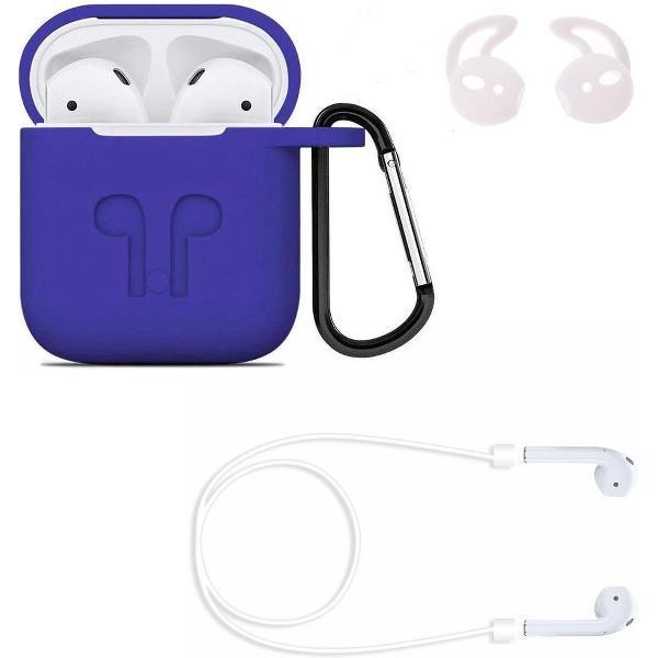 KELERINO. Hoesje voor Airpods 1 / 2 - 3 in 1 set (Case voor Airpods + strap + earhoox) - Blauw