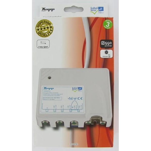 Kopp CAI Versterker F-Connector 4 uitgangen 4dB Kabelkeur retourgeschikt