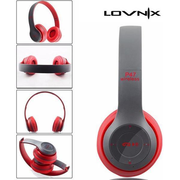 Lovnix P47 | Bluetooth koptelefoon | Draadloze headset | Wireless Headphones | Grijs/Rood