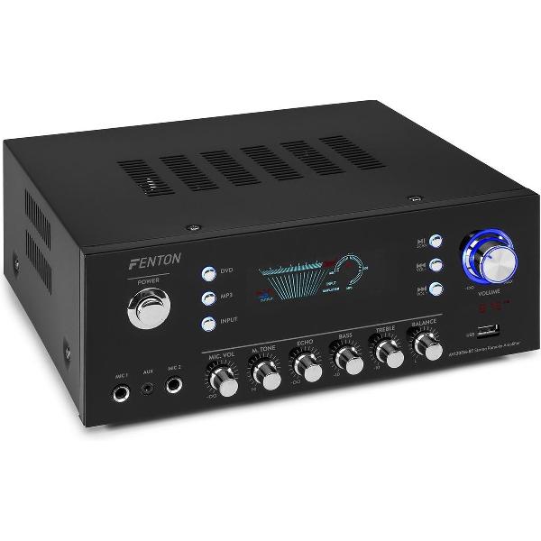 Versterker audio - Fenton AV120FM-BT 120W stereo versterker met Bluetooth, USB mp3 speler & radio - Ook geschikt voor karaoke!