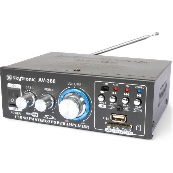 Stereo versterker - SkyTronic AV-360 compacte stereo versterker 2x 40W met mp3 speler, radio en afstandsbediening