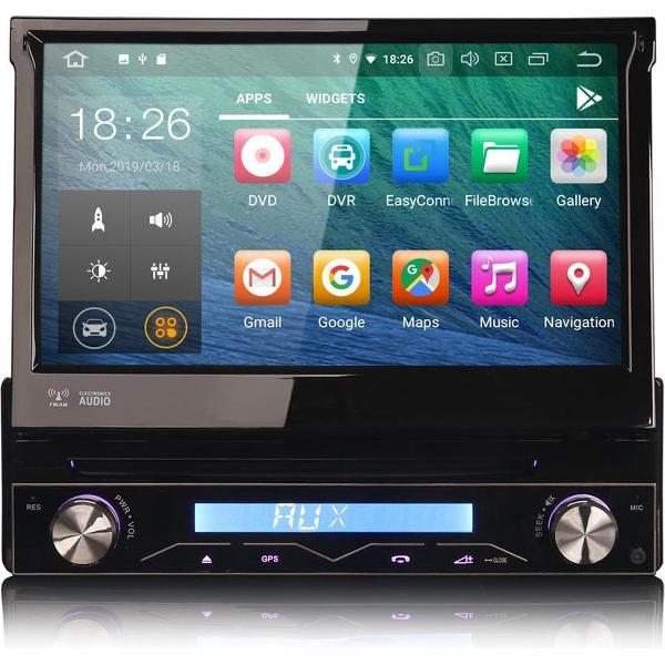 1 Din Android 10 autoradio met uitklapbare scherm | Navigatie | Bluetooth | DVD | USB