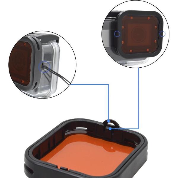GoPro Lens Filter Set – Onderwater Duik Set – GoPro Hero 5 6 7 Black Edition – Rood, Roze, Paars en Geel – Inclusief 4 touwtjes en Opberghoes