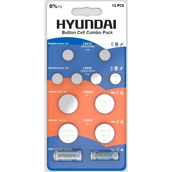 Hyundai - Combopack Knoopcel Batterij - Alkaline & Lithium - 12 stuks