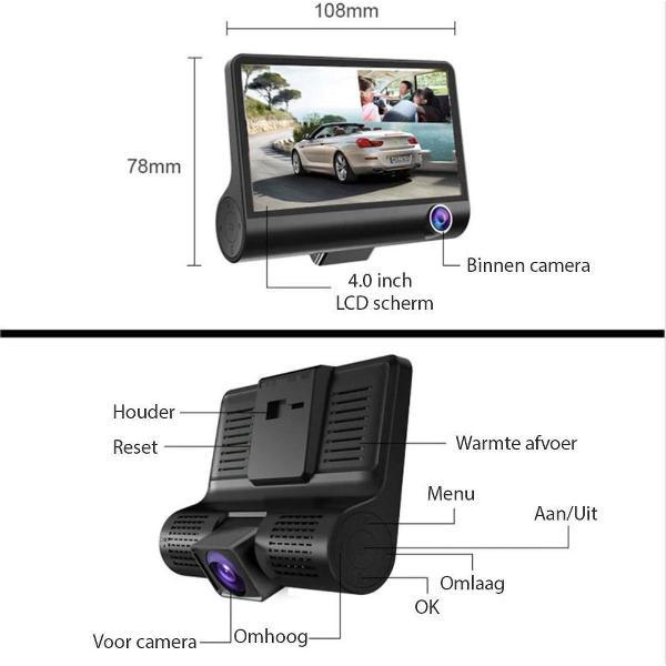 Allcam Dashcam voor auto T7 Taxi 1CH 4.0 inch - FullHD