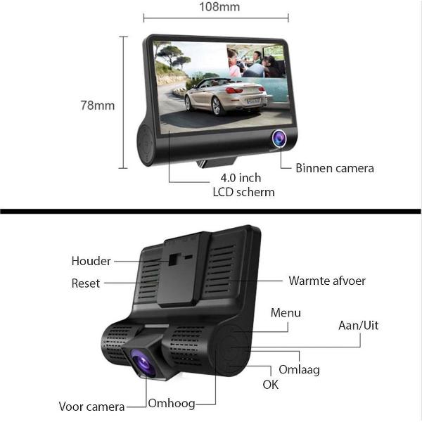 Allcam Dashcam voor auto T7 Taxi 1CH 4.0 inch - FullHD