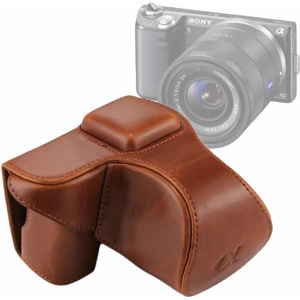 Full Body Camera PU lederen tas tas met riem voor Sony NEX 5N / 5R / 5T (16-50mm / 18-55mm lens) (bruin)