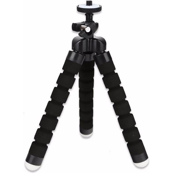 Mini statief - tripod - driepoot - flexibel statief - met houder voor fotocamera - smartphone - iPhone - Zwart