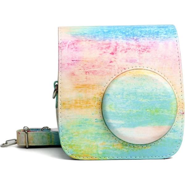 Regenboog olieverf patroon PU lederen beschermende camera tas voor FUJIFILM Instax Mini 7 S / 7C Camera