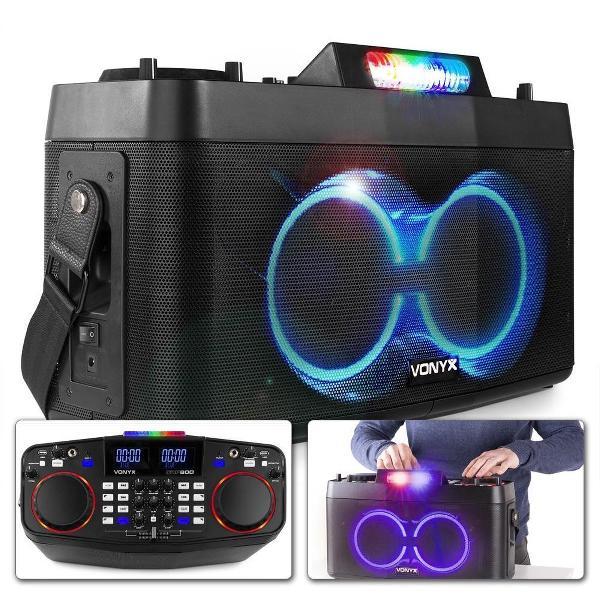 Mobiele DJ speaker - Vonyx CDP800 mobiele DJ speaker op accu met LED verlichting, dual Bluetooth en mp3 speler