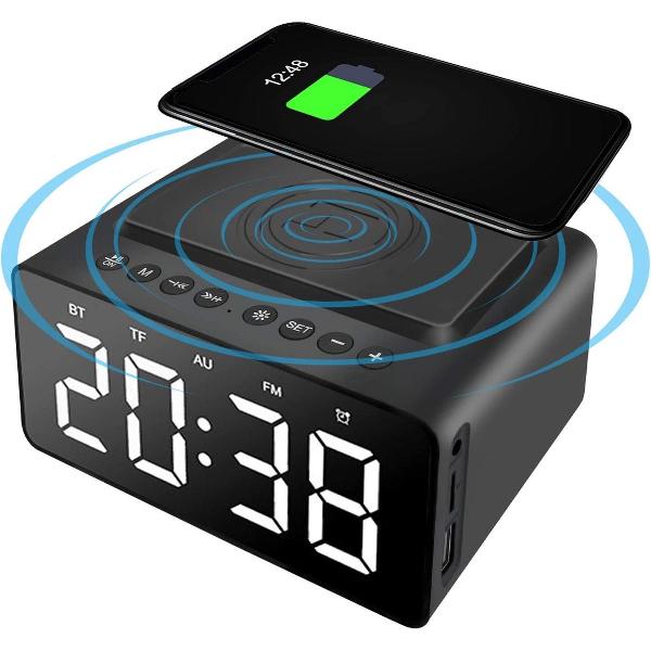 Garpex® Smart Alarmklok Speaker met Wireless Charging – 4 in 1 – Draadloos Opladen – Bluetooth Speaker – Wekker