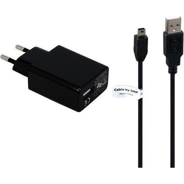 TUV gekeurde 2A oplader. 2,2 m Mini-USB kabel, Past ook op Garmin.o.a. Drive 52, 60, 60LM, 60LMT, 61, 61LM, 61LMTS