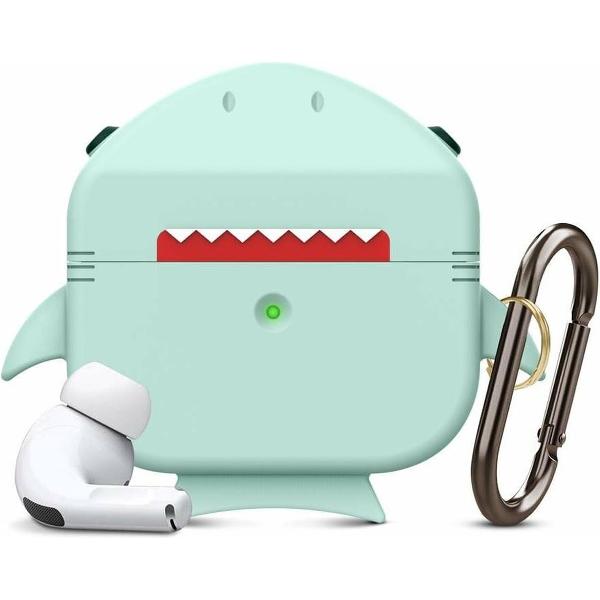 Haai Case Cover Voor Airpods Pro - Siliconen Turquoise | Watchbands-shop.nl