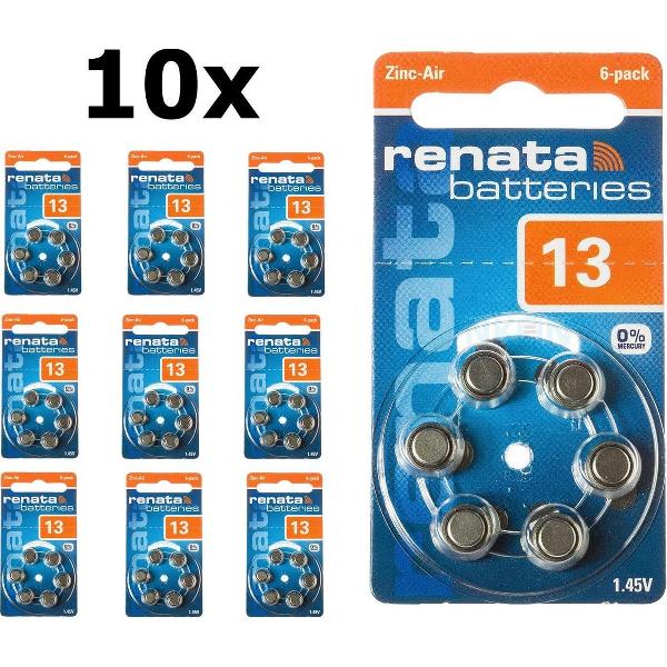60 Stuks (10 Blisters a 6St) - Renata ZA 13 1.45V Gehoorapparaat batterijen