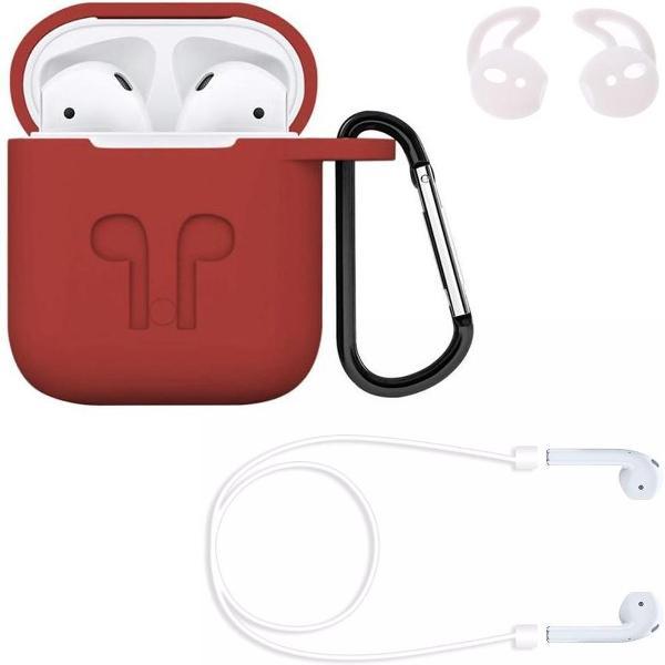 KELERINO. Hoesje voor Airpods 1 / 2 - 3 in 1 set (Case voor Airpods + strap + earhoox) - Rood