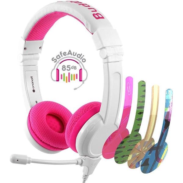 BuddyPhones School+ Headset Hoofdband 3,5mm-connector Roze, Wit