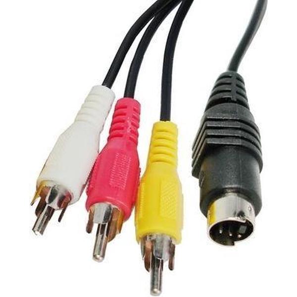 4-pins S-video naar 3 RCA AV TV mannelijke kabel converter adapter, lengte: 1.5M (zwart)