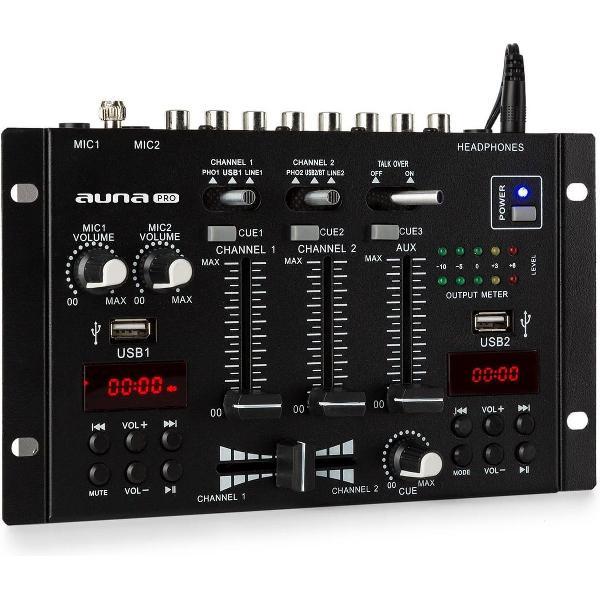 auna DJ-22BT MKII mixer 3/2-kanalen DJ mengpaneel , Bluetooth , 2x USB , twee RCA line-ingangen met schakelbare phono-voorversterker , rack-inbouw