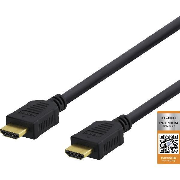 DELTACO HDMI-1010D High-Speed Premium HDMI-kabel - 1 meter - Ethernet, 4K UHD - Zwart