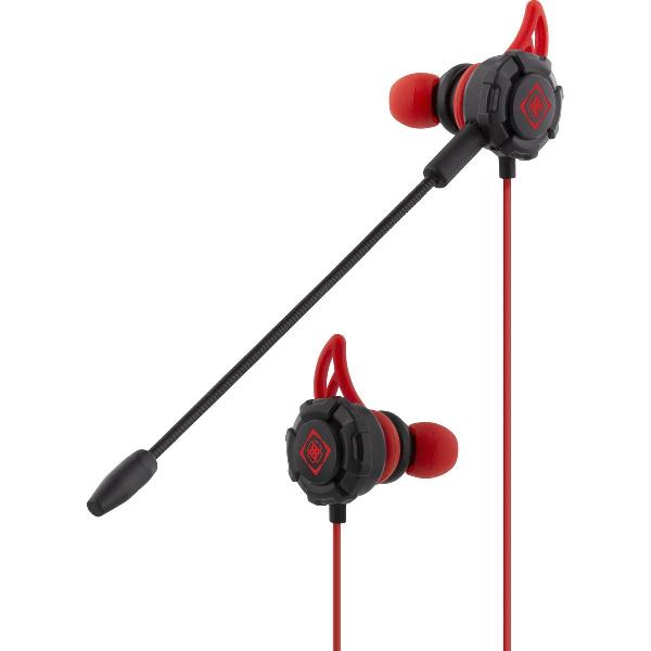 DELTACO GAMING GAM-076 In-ear koptelefoon met verwijderbare flexibele microfoon - Zwart/rood