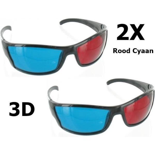 2 Stuks - Rood Cyaan 3D Bril Zwart