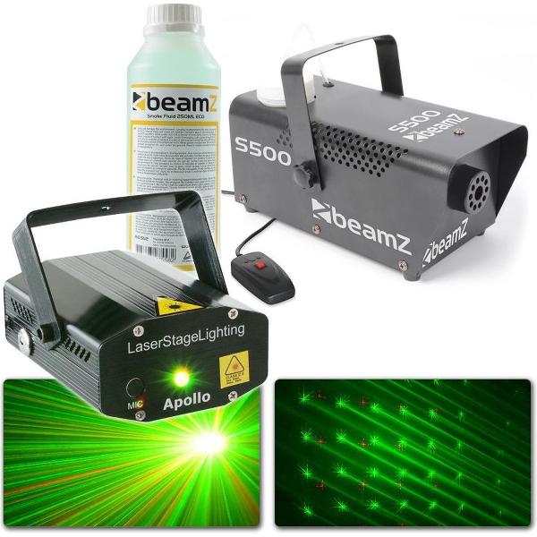 Laser met rookmachine - BeamZ Apollo sterrenhemel laser met S500 rookmachine en extra rookvloeistof