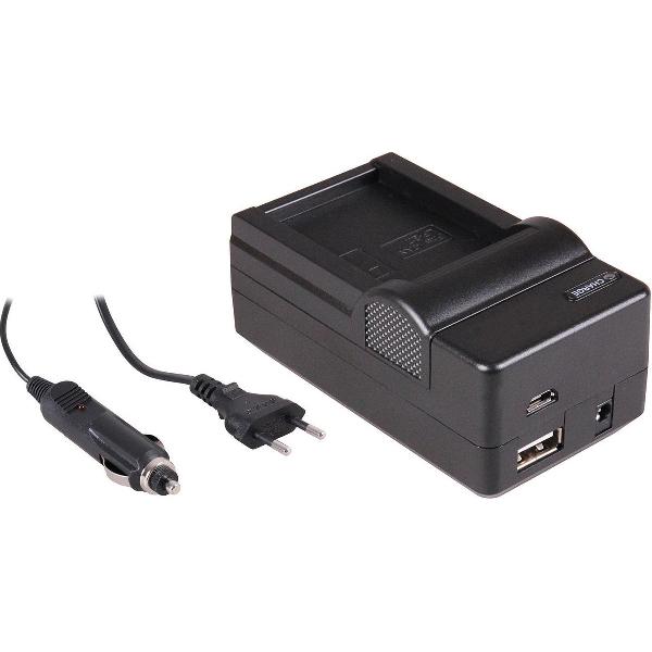 Huismerk 4-in-1 acculader voor Olympus BLH-1 accu - compact en licht - laden via stopcontact, auto, USB en Powerbank