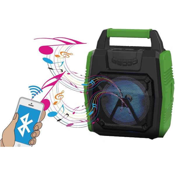 Benson Bluetooth Speaker - Zwart/Groen - Radio - LED Verlichting - 25,9 x 15,1 x 34,1 cm.