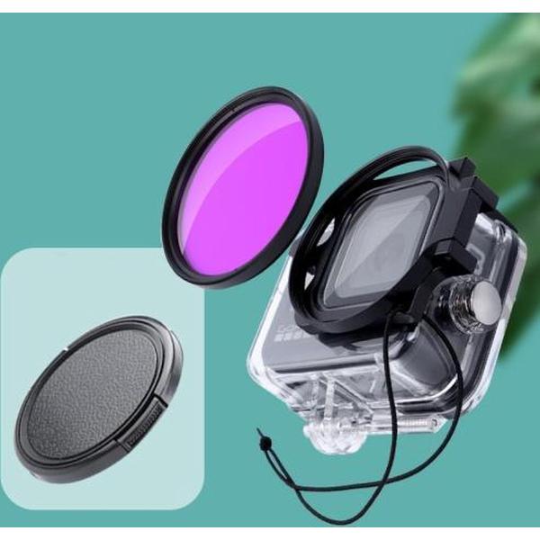 RUIGPRO voor GoPro HERO8 Professional 58 mm kleur duikbehuizing lensfilter + duikbehuizing waterdichte behuizing met filteradapterring en lensdop (paars)