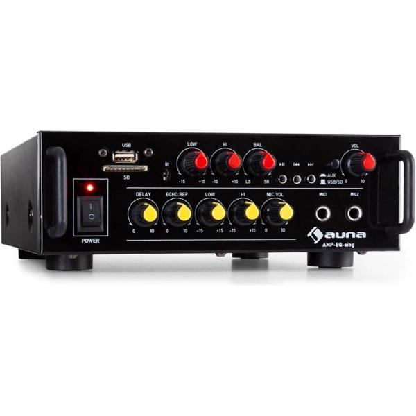 Amp EQ BT HiFi karaokeversterker 2 x 30W RMS BT USB SD 2 x micro-ingang