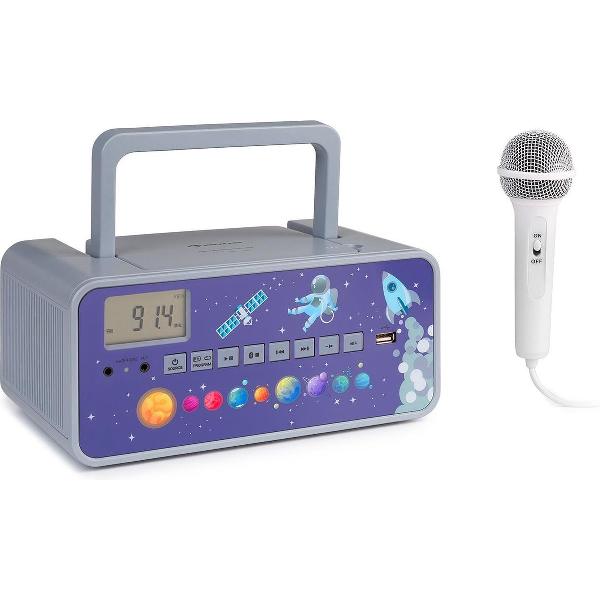 Kidsbox Space CD Boombox CD player BT FM USB leddisplay grijs