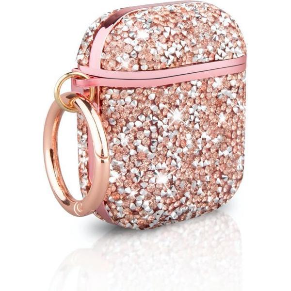 Casies Crystal AirPods case - Luxe glitter hoesje - AirPods 1 & 2 - Shockproof - Roze