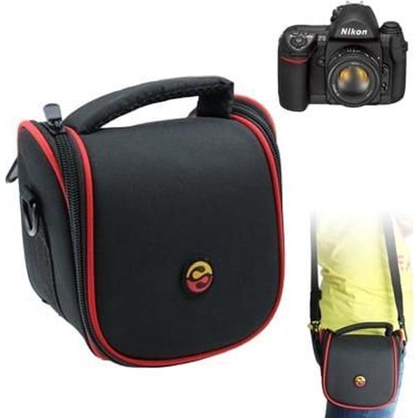 Draagbare digitale camera doek textuur lederen tas met riem, grootte: 150x115x135mm