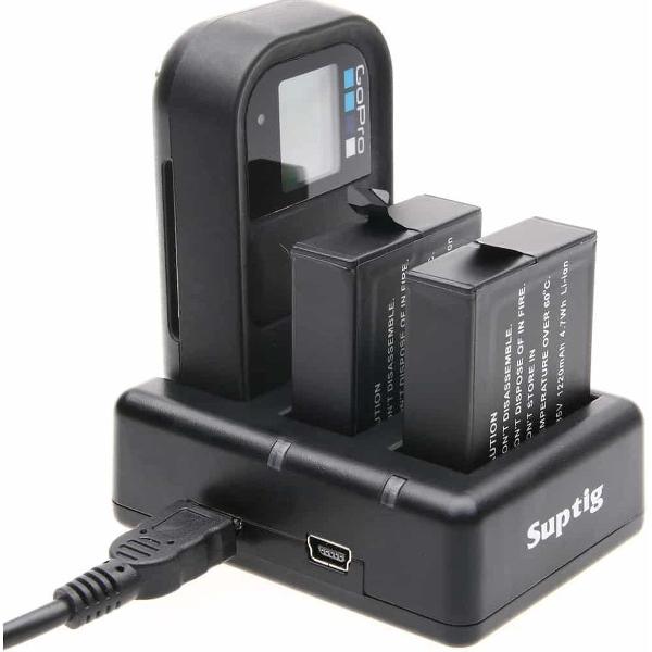 Dual Batteries Lader + Afstandsbediening Lader met USB Kabel voor GoPro - Zwart