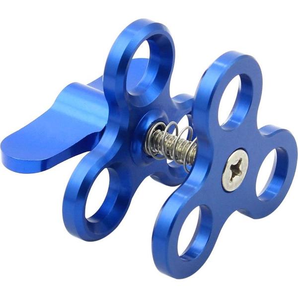 PULUZ Triple Ball Clamp Close Hole Duikcamera Beugel CNC Aluminium Spring Zaklamp Klem voor Duiken Onderwater Fotografie Systeem (Blauw)