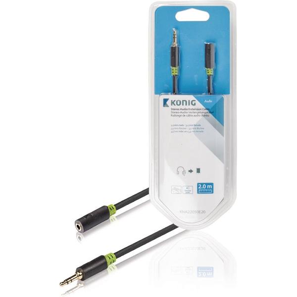 Konig 3,5mm Jack stereo audio verlengkabel - zwart - 2 meter