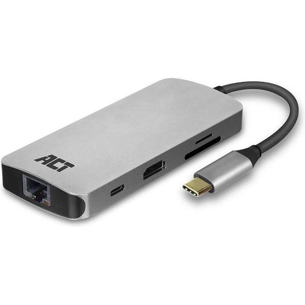 USB-C naar HDMI multiport adapter met ethernet - USB hub - cardreader - PD pass through - ACT AC7041
