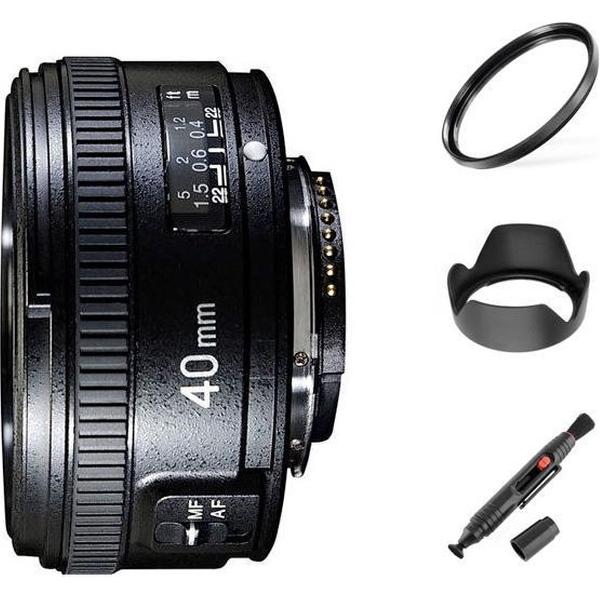 Yongnuo 40mm F2.8 autofocus lens Nikon F DSLR camera met gratis 58mm uv-filter, zonnekap, lenspen