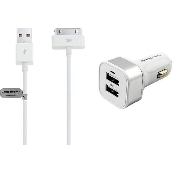 4,8A Auto oplader en 3 m oplaadkabel. Autolader adapter plug met stekker. Past ook op Apple. o.a. iPhone 3, iPhone 4 iPad 1, iPad 2 iPad 3, iPod Touch 3, 4, Classic, Nano 1, 2, 3, 4