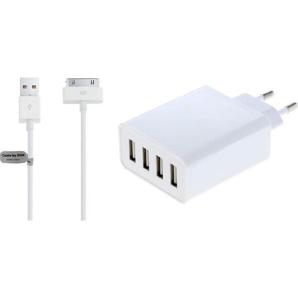4,8A oplader en laadkabel. 1 m Oplaadsnoer met adapter stekker Past ook op Apple. o.a. iPhone 3, iPhone 4 iPad 1, iPad 2 iPad 3, iPod Touch 3, 4, Classic, Nano 1, 2, 3, 4