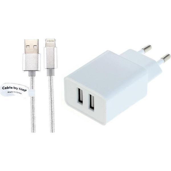 2,4A oplader en oplaadkabel. 3 m Oplaadsnoer met adapter stekker Past ook op Apple. iPhone 6, iPhone 6s, iPhone 6+ Plus, iPhone 7, iPhone 7+ Plus