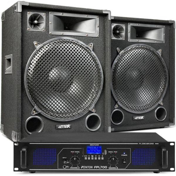 DJ geluidsinstallatie met Bluetooth - MAX15 DJ luidsprekers + Bluetooth versterker combinatie - 2000W