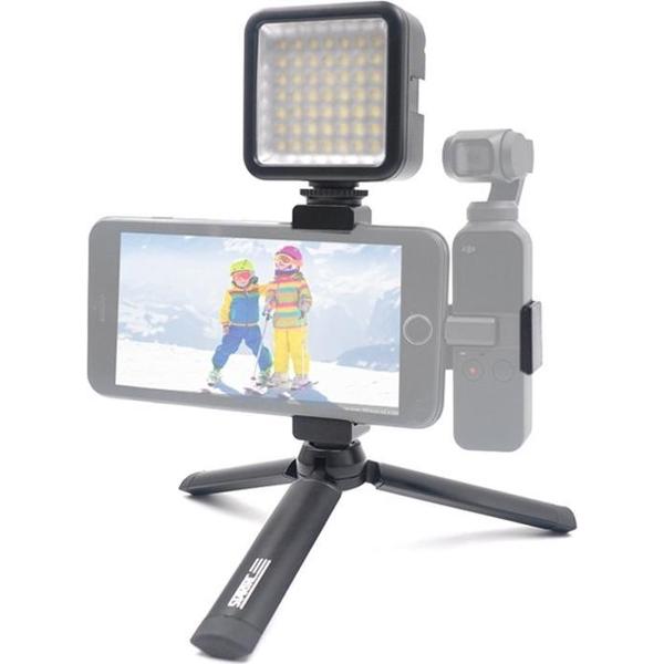STARTRC Opvouwbare metalen statiefhouder + telefoonklemhouder Vaste standaardbeugel met LED-lampje voor DJI OSMO Pocket (zwart)