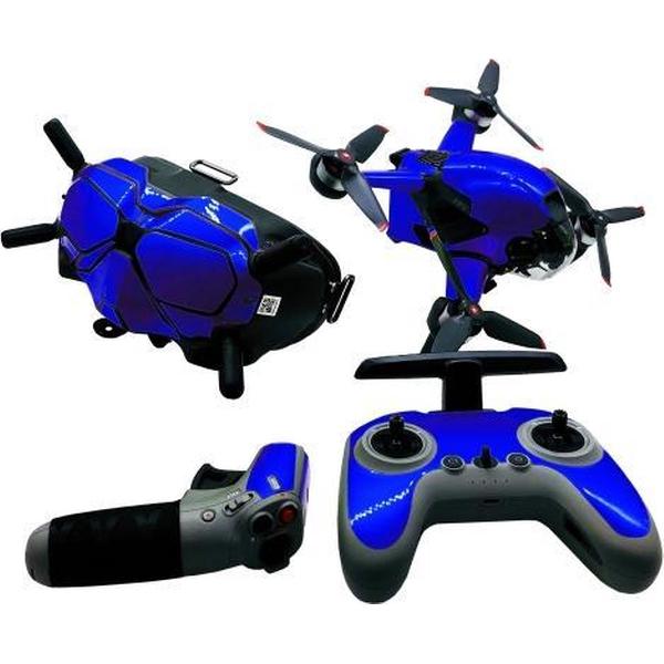 FPV-TZ-SF 4 in 1 waterdichte anti-kras sticker Skin Wrap Stickers Gepersonaliseerde filmkits voor DJI FPV Drone & Goggles V2 & Afstandsbediening & Rocker (Fluorescerend Blauw)