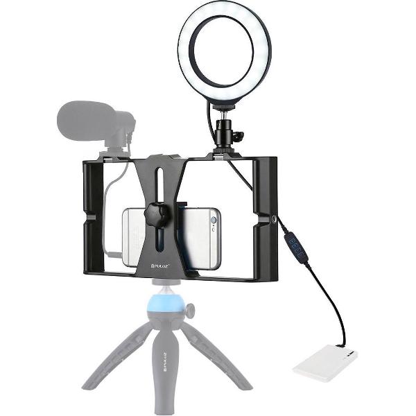 PULUZ 2 in 1 Vlogging Live Broadcast Smartphone Video Rig + 4.7 inch 12cm Ring LED Selfie Light Kits met Cold Shoe-statiefkop voor iPhone, Galaxy, Huawei, Xiaomi, HTC, LG, Google en andere smartphones (blauw)