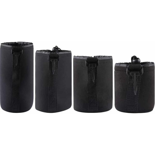 4 STUKS Neopreen SLR Camera Lens Draagtas Zakje Tas met Karabijnhaak, Afmeting: 10x22cm, 10x14cm, 10x18cm, 8x10cm