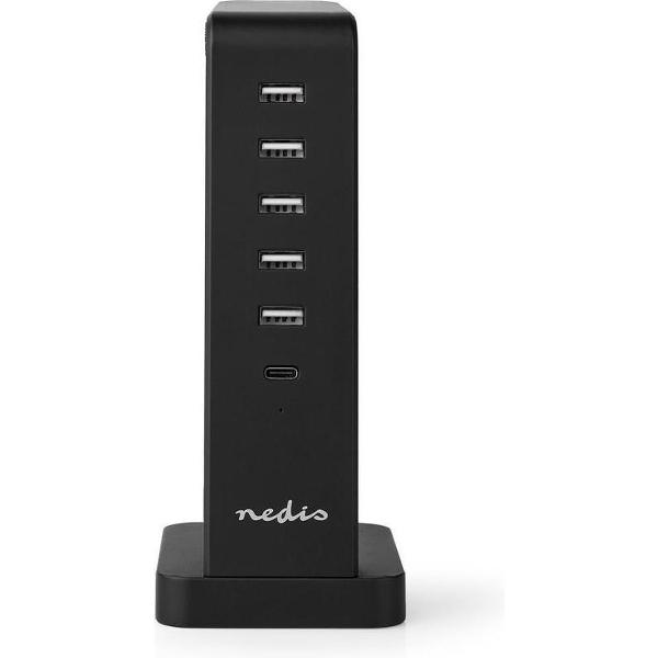 Nedis FSCSPD110GY Gezinsoplader Met Stoffen Bekleding, Tafelmodel 5x Usb 2,1 A (max.) 1 X Usb-c 30 W Pd Grijs