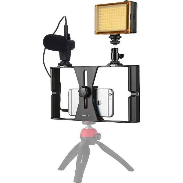 PULUZ 3 in 1 Live-uitzending LED Selfie Light Smartphone-videotoestkits met microfoon + Koude schoenstatief voor iPhone, Galaxy, Huawei, Xiaomi, HTC, LG, Google en andere smartphones (rood)
