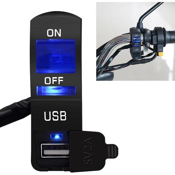 CS-838B 12V 2A motorfiets waterdichte mobiele telefoon USB-oplader met indicatorlichtschakelaar (wit)